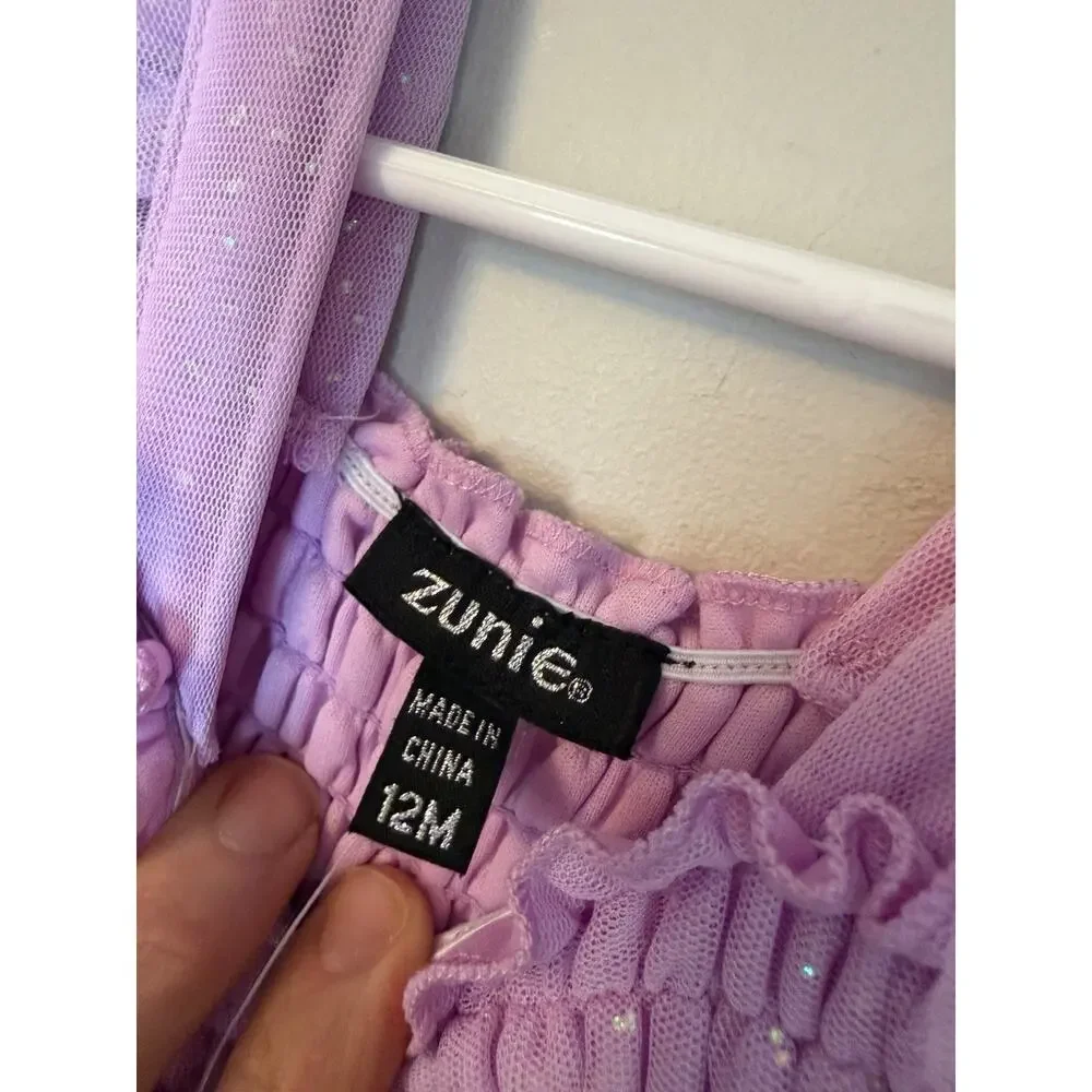 Zunie Girls Bunny Border Embroidered Flutter Sleeve Mesh Party Dress 12 Months